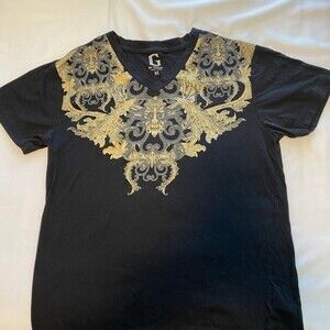GUESS Vintage Metallic Retro Design Womans T Shirt V Neck size M